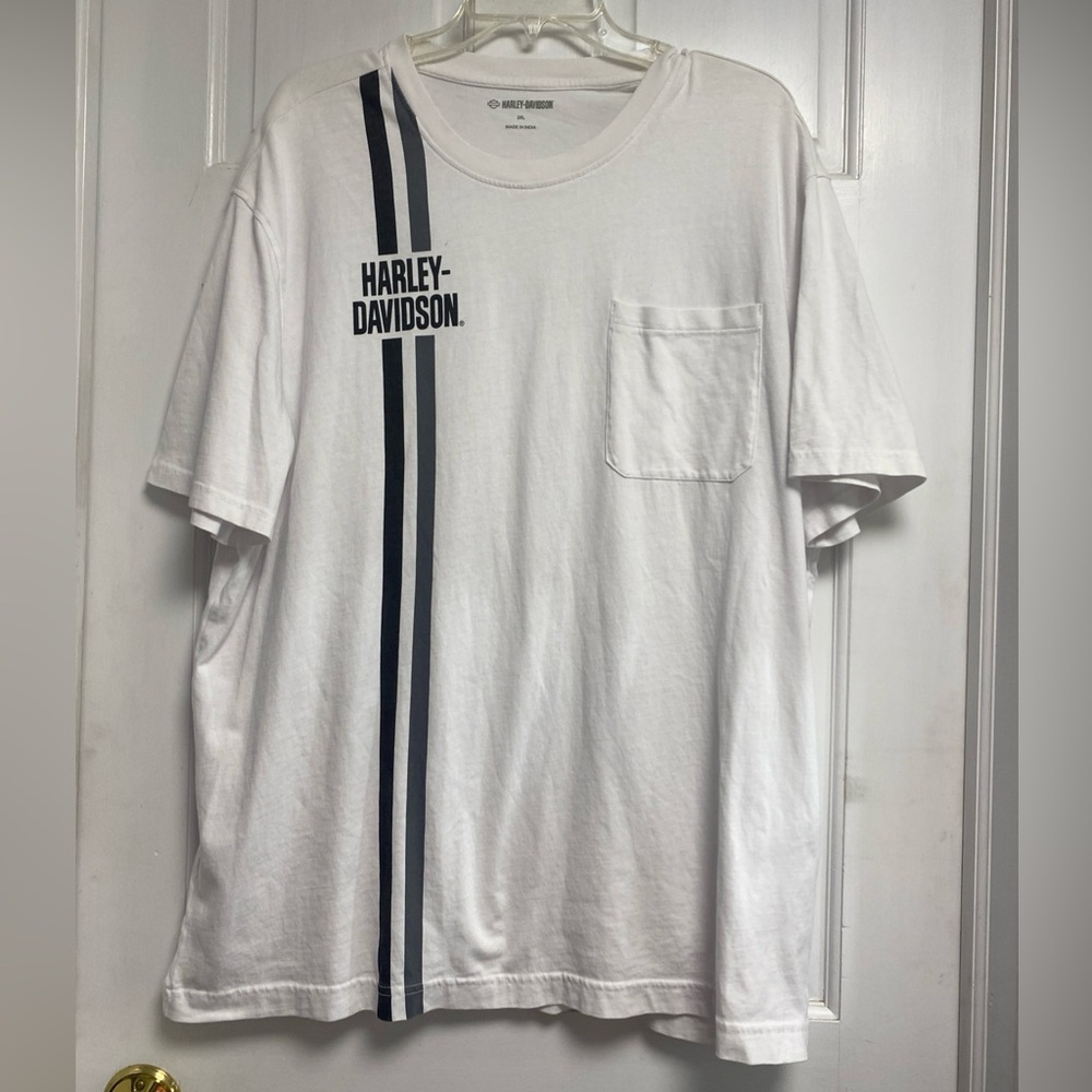 Harley Davidson Motorcycle White Stripe T Shirt 2XL Pocket 2021